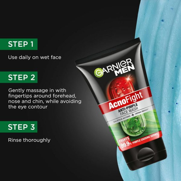 Garnier Men, Anti-Pimple Face Wash, Repairs Skin & Balances Oils, AcnoFight, 100 g - Image 2