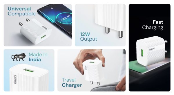 KDM KM-CH11 2.4 A Fast Charger With Cable (White)Type C - Image 3
